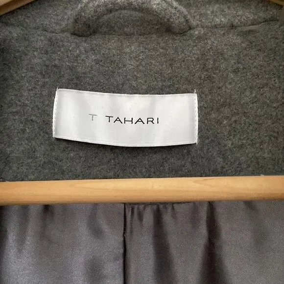T Tahari Plus Size Kate Fall Winter Wool Cashmere Grey Coat with ruffles - Picture 7 of 12